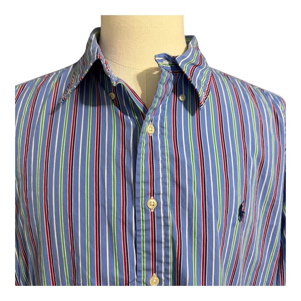 Ralph Lauren Mens Blue Stripe Long Sleeve Shirt Sz XXL Preppy Classic Fit Casual